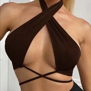 Brown cross crop top
